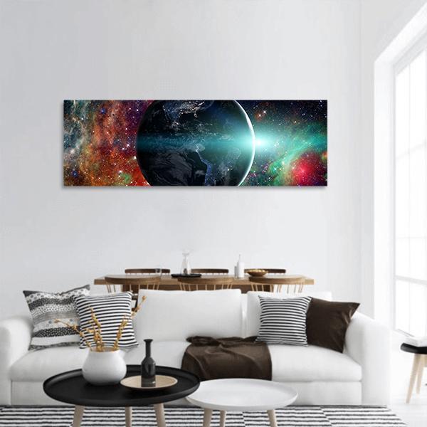 Planet Earth From The Space Panoramic Canvas Wall Art-1 Piece-36" x 12"-Tiaracle