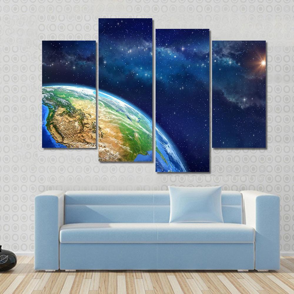 Planet Earth In Outer Space Canvas Wall Art-4 Pop-Gallery Wrap-50" x 32"-Tiaracle