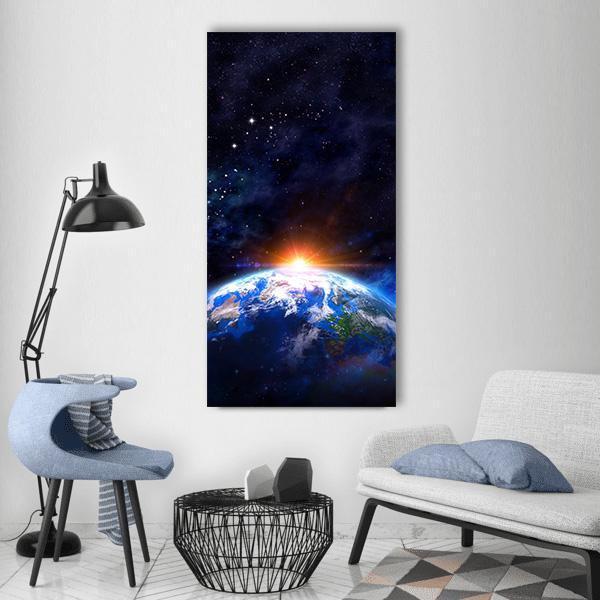 Planet Earth In Outer Space Vertical Canvas Wall Art-3 Vertical-Gallery Wrap-12" x 25"-Tiaracle
