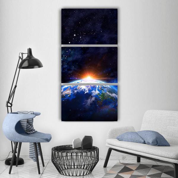 Planet Earth In Outer Space Vertical Canvas Wall Art-3 Vertical-Gallery Wrap-12" x 25"-Tiaracle