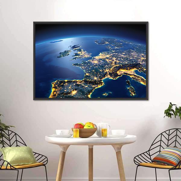 Planet Earth Night View Canvas Wall Art-1 Piece-Floating Frame-24" x 16"-Tiaracle