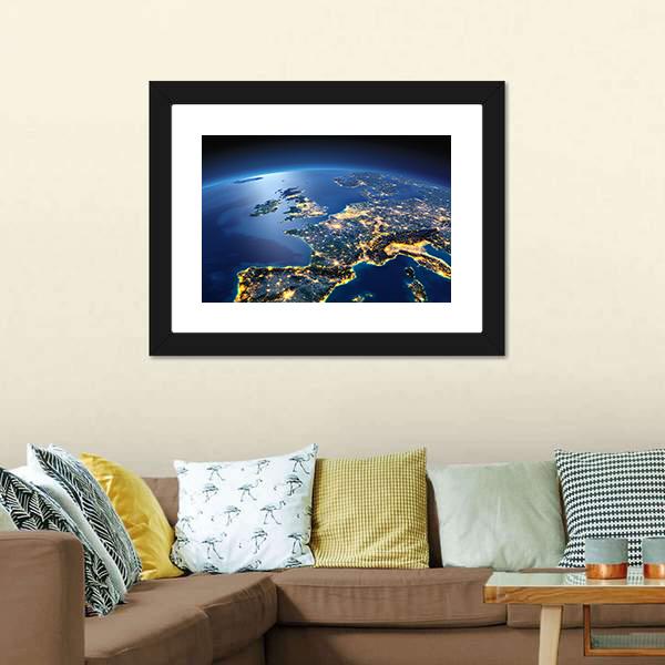 Planet Earth Night View Canvas Wall Art-1 Piece-Framed Print-20" x 16"-Tiaracle