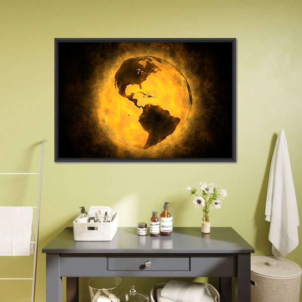 Planet Earth Warming Canvas Wall Art-1 Piece-Floating Frame-24" x 16"-Tiaracle