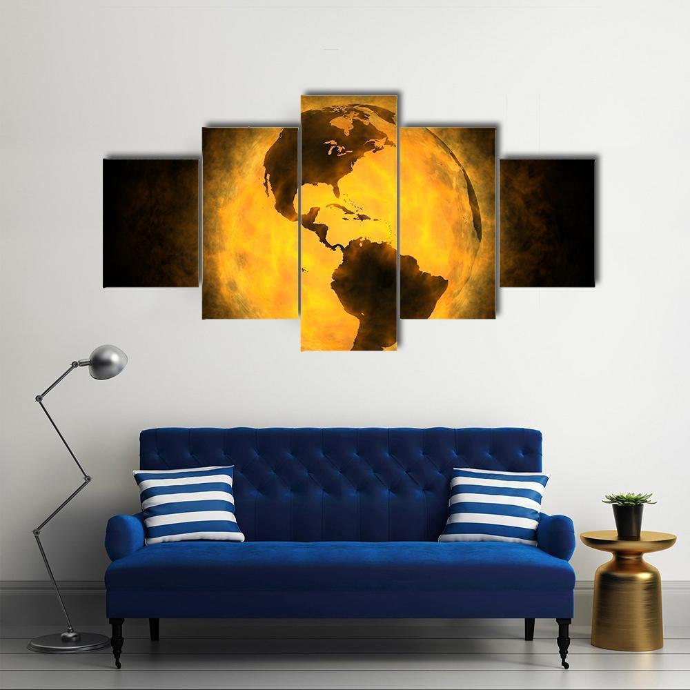 Planet Earth Warming Canvas Wall Art-5 Star-Gallery Wrap-62" x 32"-Tiaracle