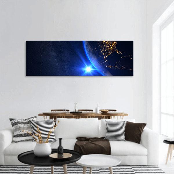 Planet Earth With A Spectacular Sunset Panoramic Canvas Wall Art-1 Piece-36" x 12"-Tiaracle