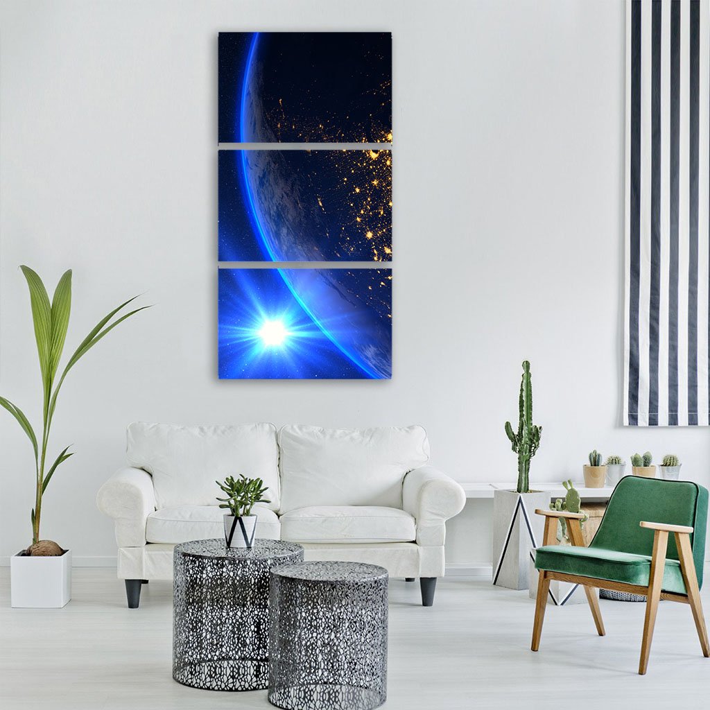 Planet Earth With A Spectacular Sunset Vertical Canvas Wall Art-3 Vertical-Gallery Wrap-12" x 25"-Tiaracle