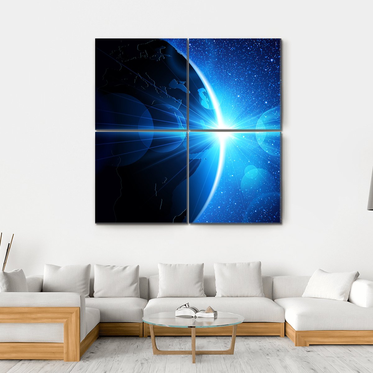 Planet Earth With Sunrise In Space Canvas Wall Art-4 Square-Gallery Wrap-17" x 17"-Tiaracle