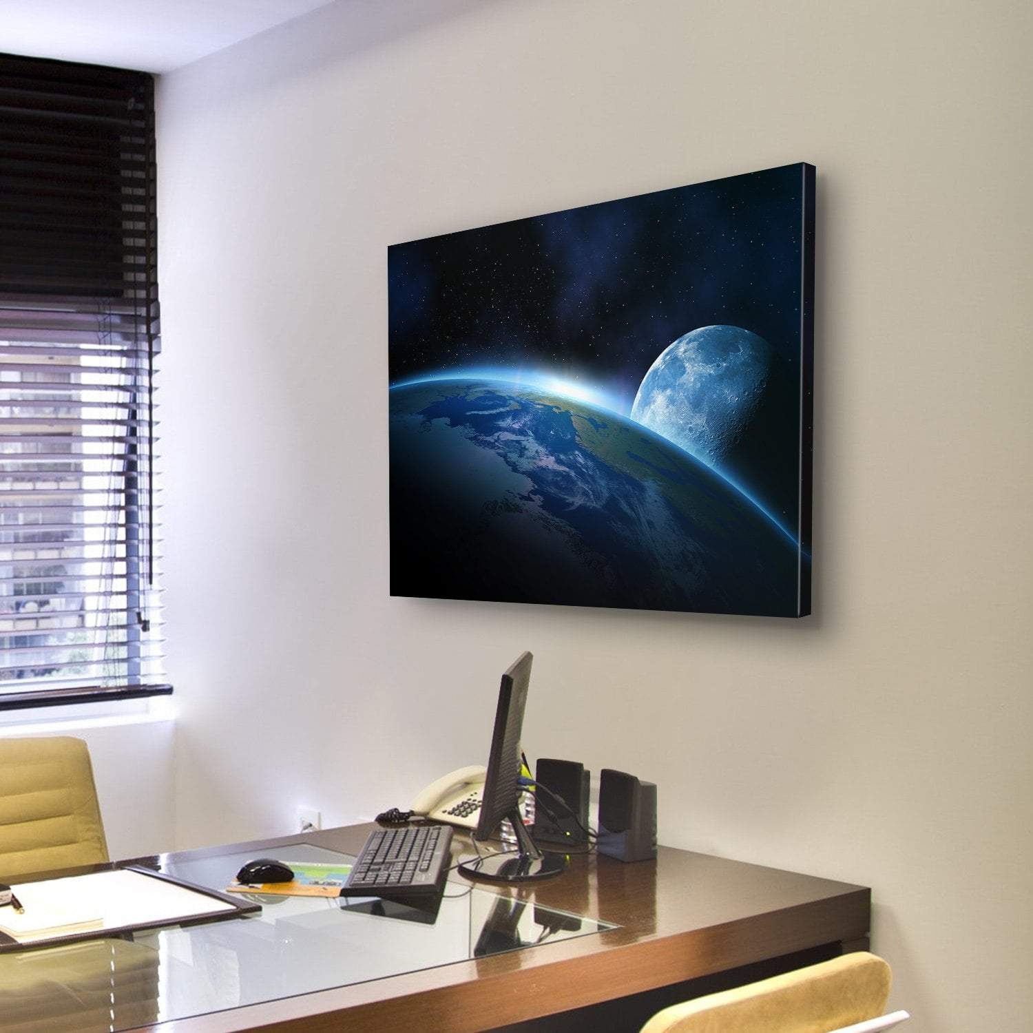 Planet Earth With Sunrise Canvas Wall Art-3 Horizontal-Gallery Wrap-37" x 24"-Tiaracle