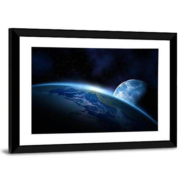 Planet Earth With Sunrise Canvas Wall Art-3 Horizontal-Gallery Wrap-25" x 16"-Tiaracle