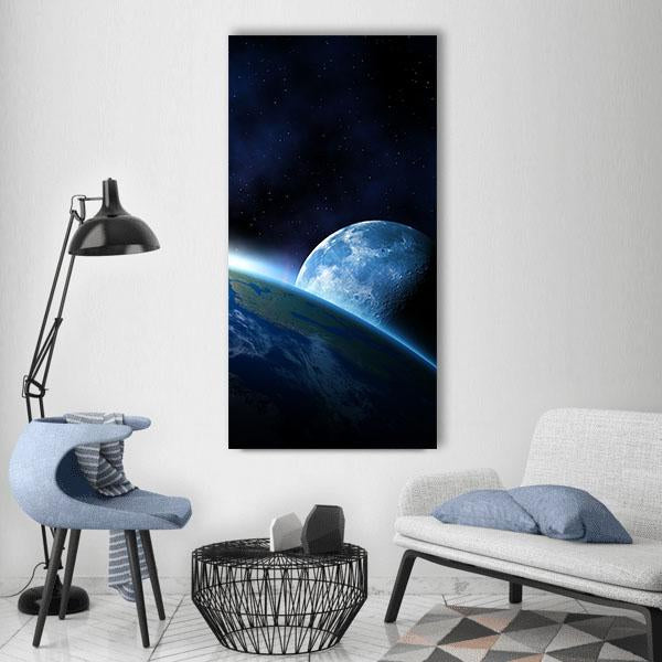 Planet Earth With Sunrise Vertical Canvas Wall Art-1 Vertical-Gallery Wrap-12" x 24"-Tiaracle