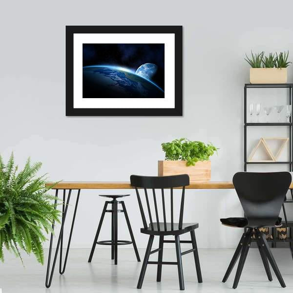Planet Earth With Sunrise Vertical Canvas Wall Art-3 Vertical-Gallery Wrap-12" x 25"-Tiaracle