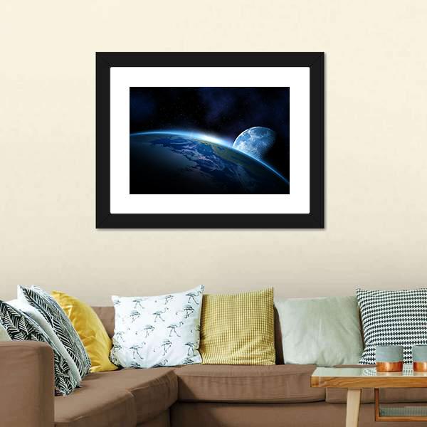 Planet Earth With Sunrise Vertical Canvas Wall Art-3 Vertical-Gallery Wrap-12" x 25"-Tiaracle