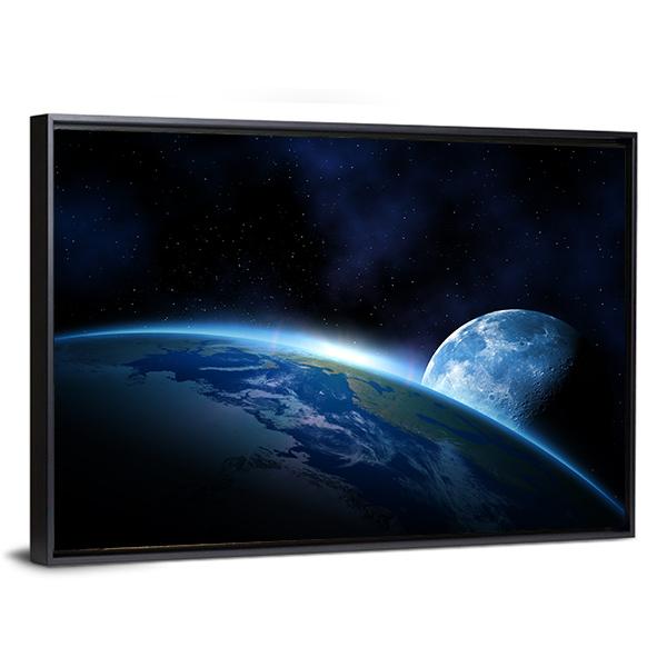 Planet Earth With Sunrise Vertical Canvas Wall Art-3 Vertical-Gallery Wrap-12" x 25"-Tiaracle