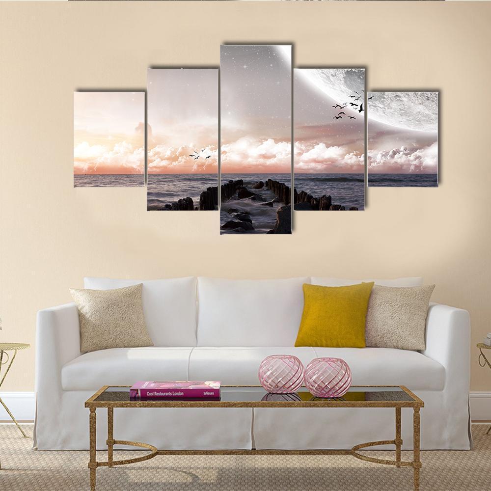 Planet Landscape Canvas Wall Art-5 Star-Gallery Wrap-62" x 32"-Tiaracle