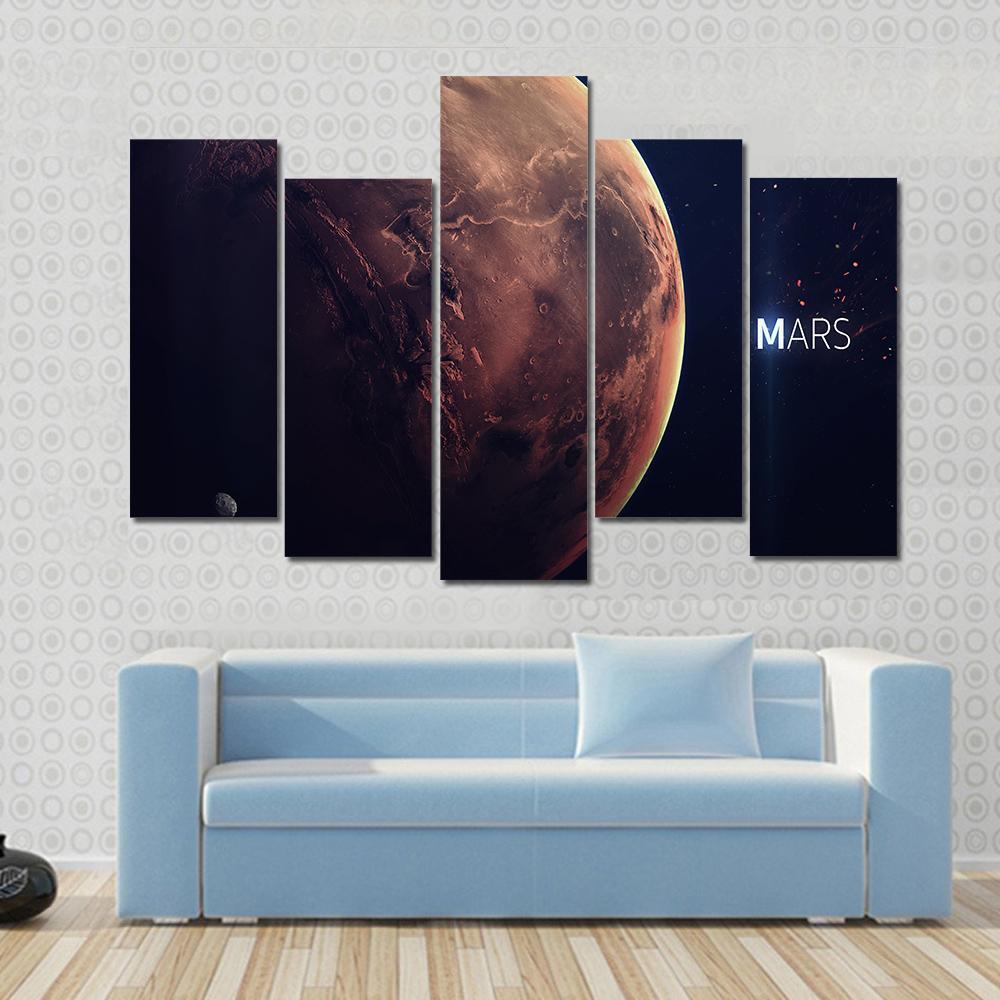 Planet Mars From Space Canvas Wall Art-5 Pop-Gallery Wrap-47" x 32"-Tiaracle