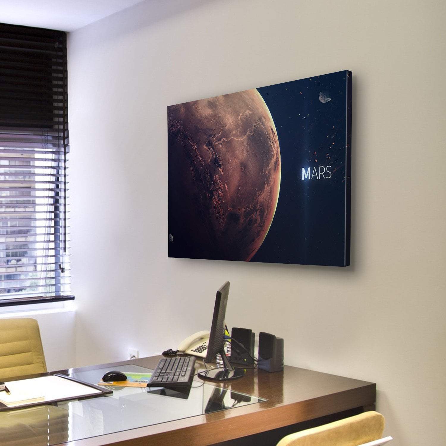 Planet Mars From Space Canvas Wall Art-5 Pop-Gallery Wrap-47" x 32"-Tiaracle