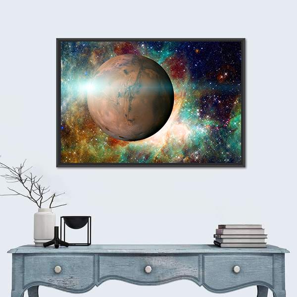 Planet Mars In Solar System Canvas Wall Art-1 Piece-Floating Frame-24" x 16"-Tiaracle