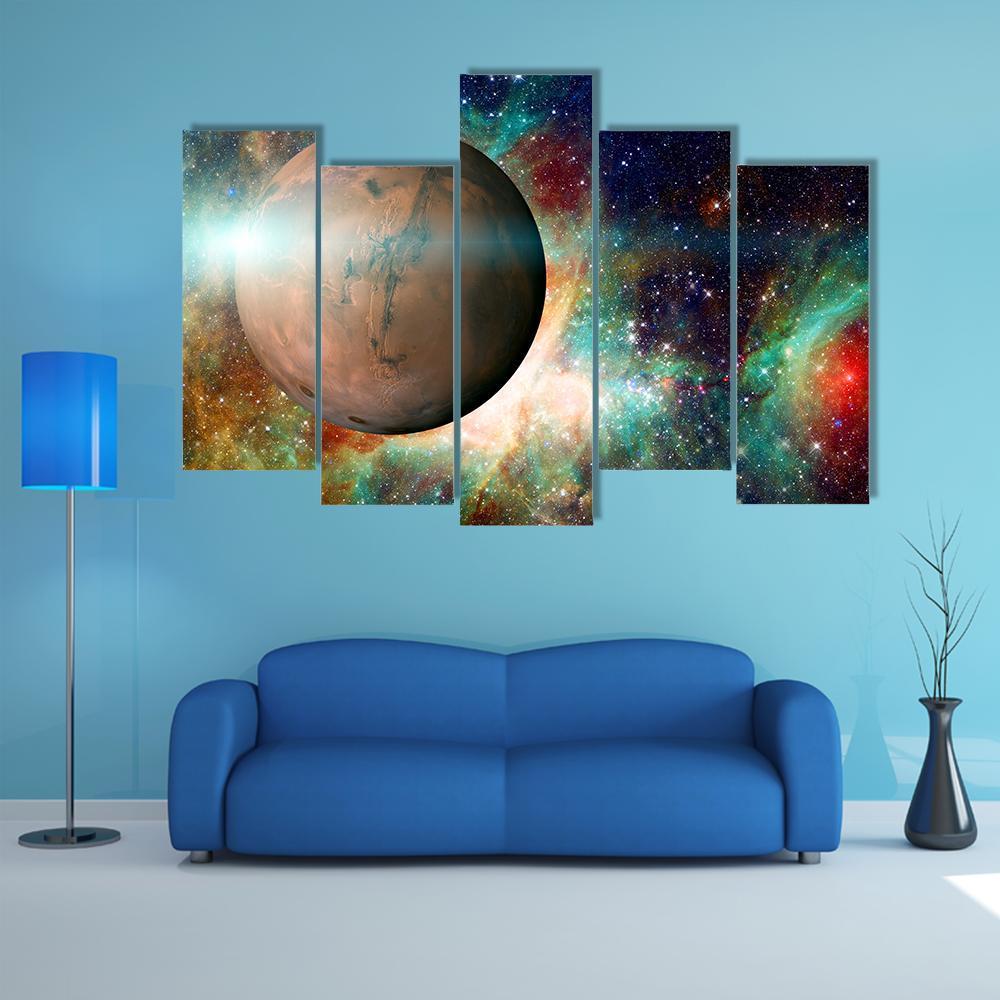 Planet Mars In Solar System Canvas Wall Art-5 Pop-Gallery Wrap-47" x 32"-Tiaracle