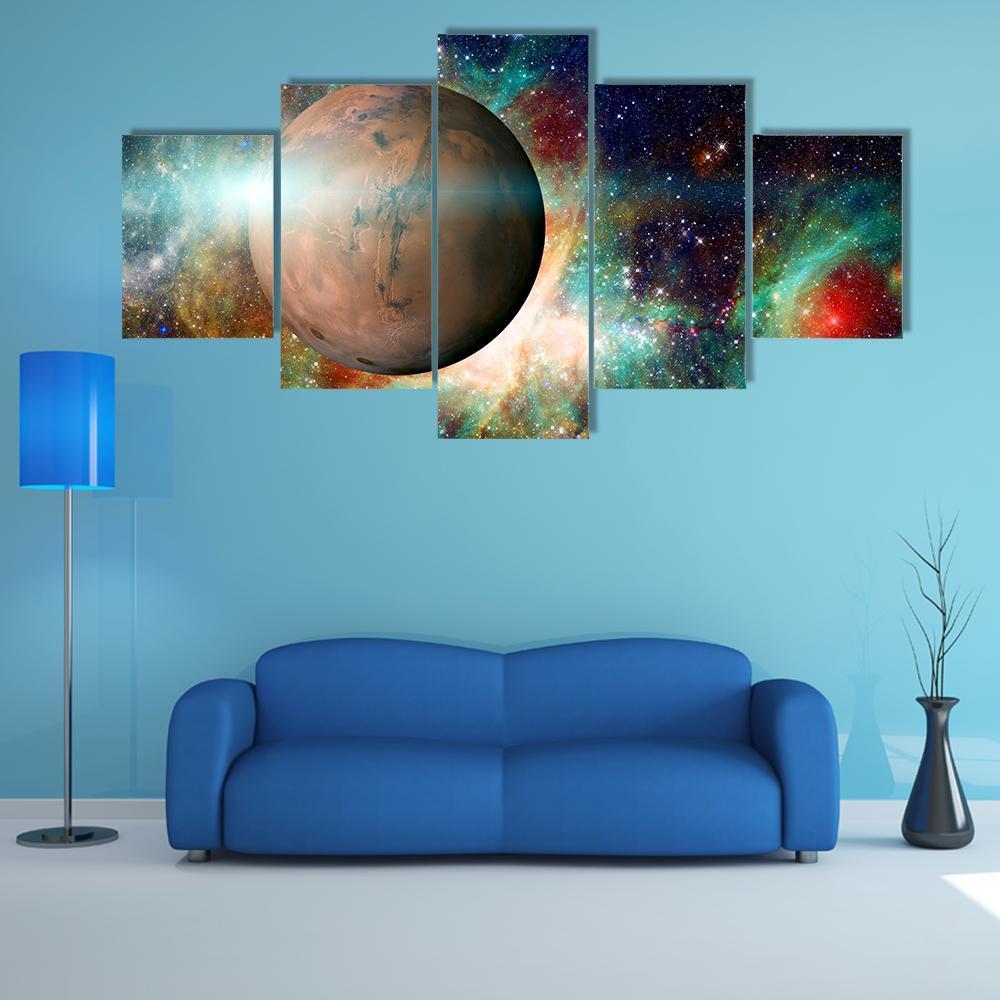 Planet Mars In Solar System Canvas Wall Art-5 Star-Gallery Wrap-62" x 32"-Tiaracle