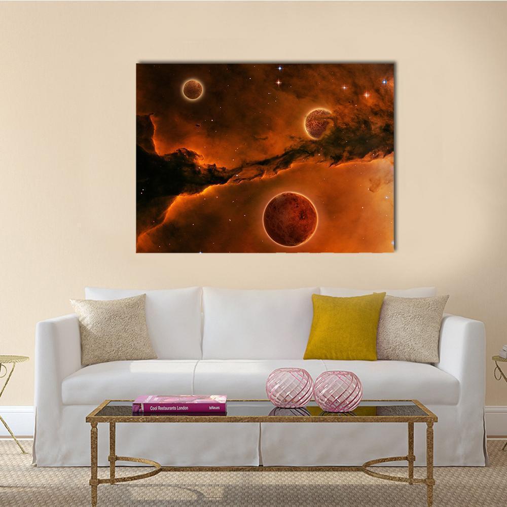 Planet Near A Nebula Canvas Wall Art-3 Horizontal-Gallery Wrap-37" x 24"-Tiaracle