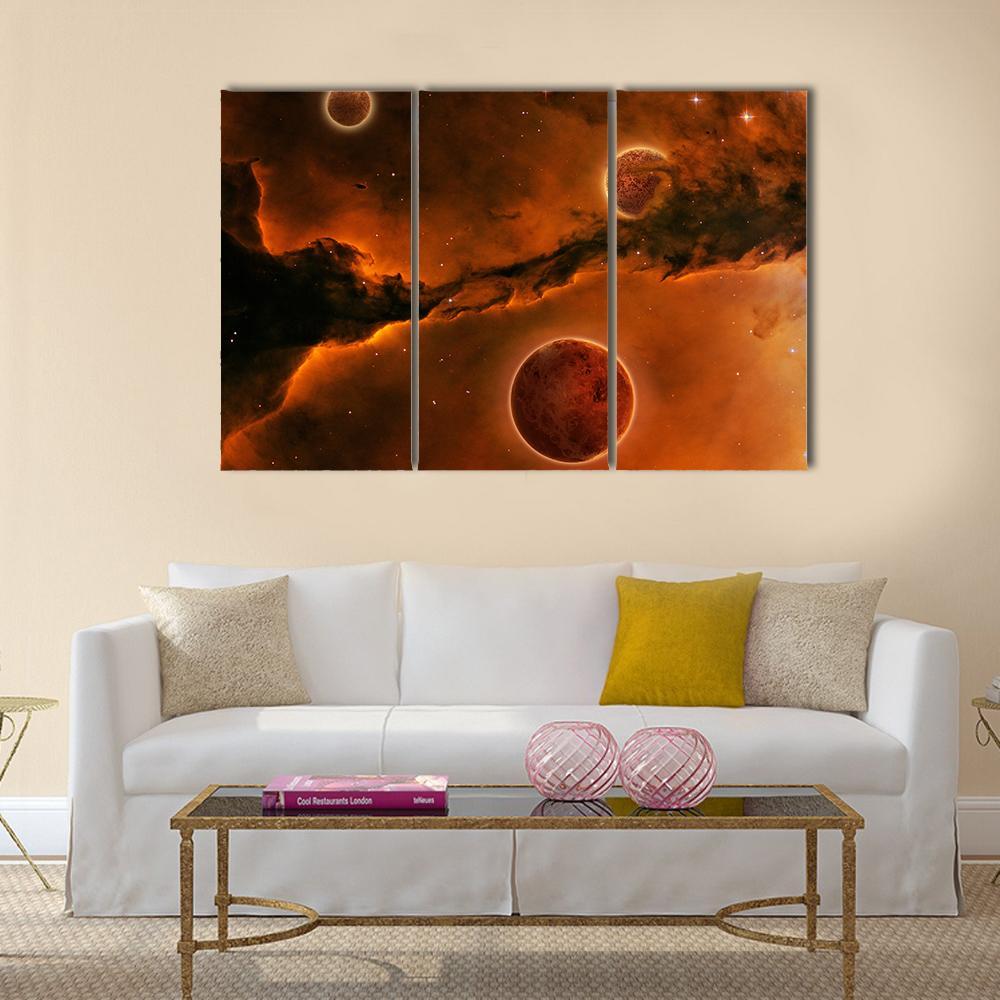Planet Near A Nebula Canvas Wall Art-3 Horizontal-Gallery Wrap-37" x 24"-Tiaracle