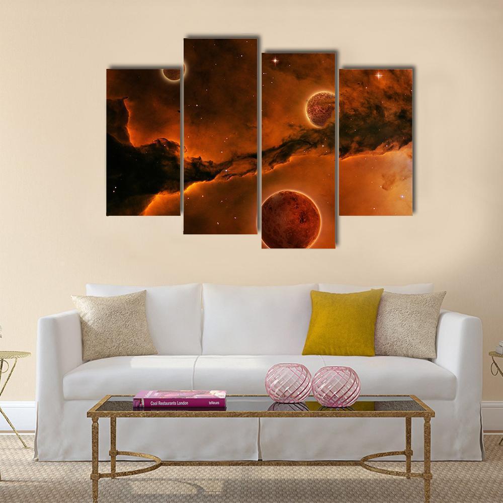 Planet Near A Nebula Canvas Wall Art-4 Pop-Gallery Wrap-50" x 32"-Tiaracle