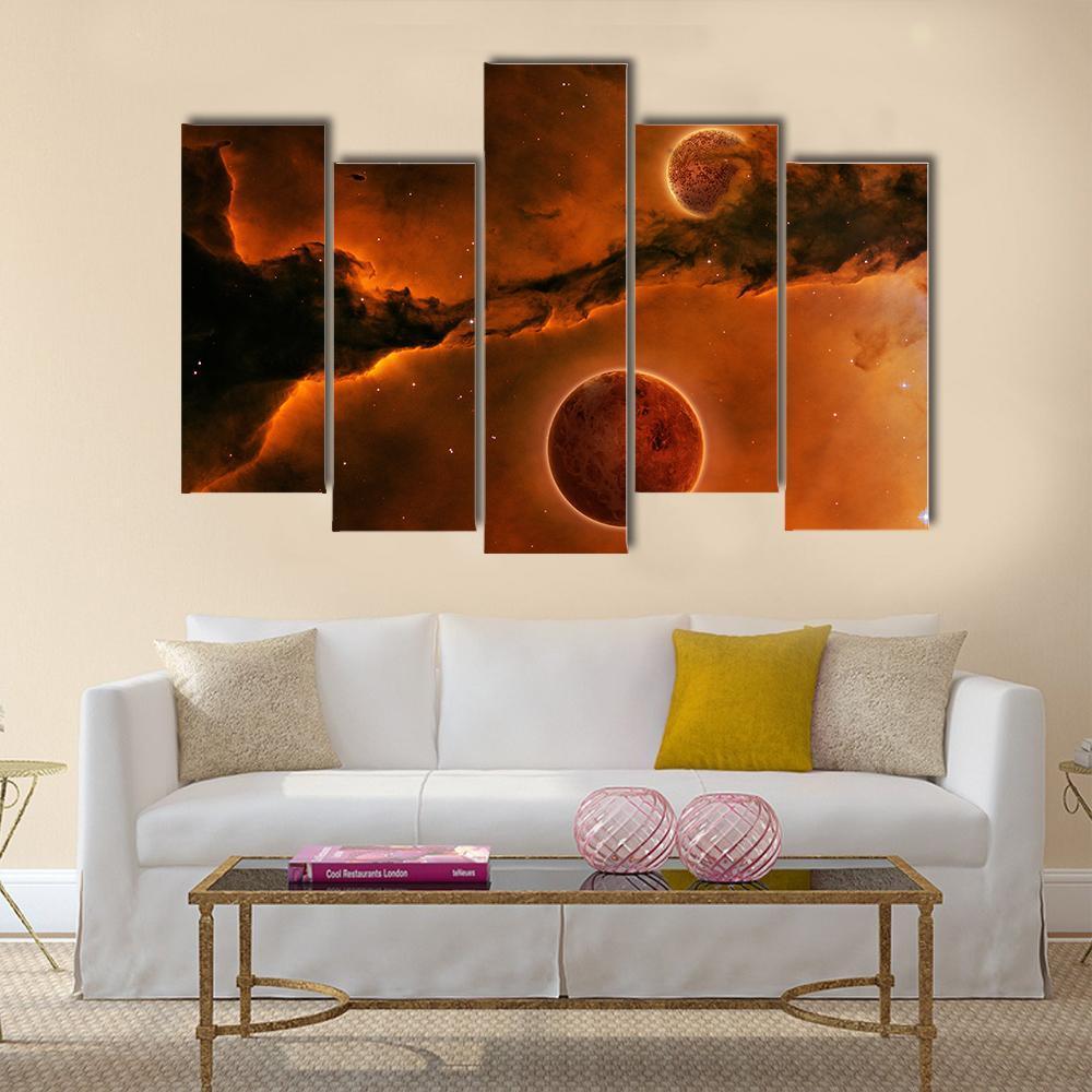 Planet Near A Nebula Canvas Wall Art-5 Pop-Gallery Wrap-47" x 32"-Tiaracle