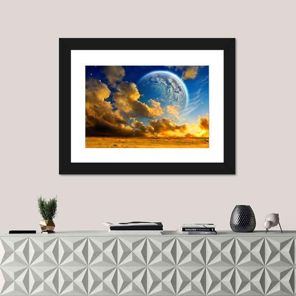 Planet On Fantasy Landscape Canvas Wall Art-1 Piece-Framed Print-20" x 16"-Tiaracle