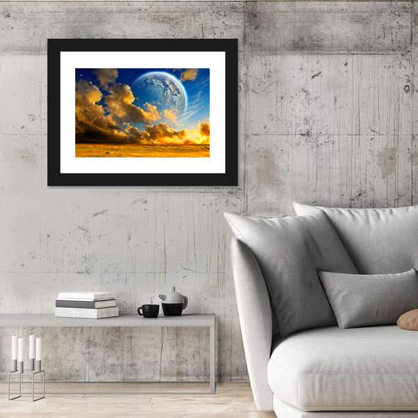 Planet On Fantasy Landscape Canvas Wall Art-3 Horizontal-Gallery Wrap-25" x 16"-Tiaracle