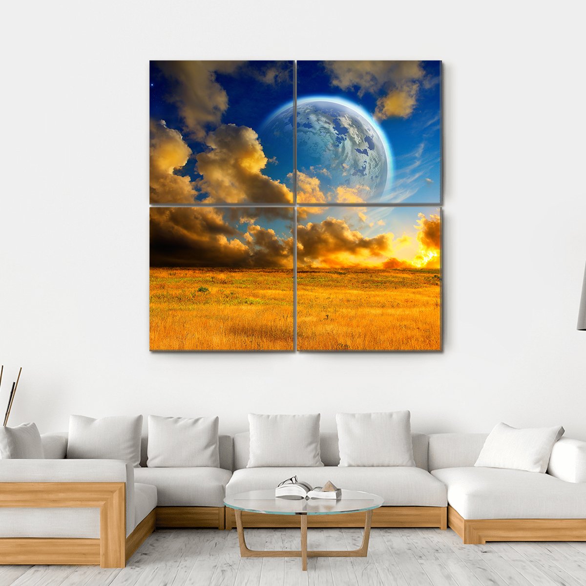 Planet On Fantasy Landscape Canvas Wall Art-4 Square-Gallery Wrap-17" x 17"-Tiaracle