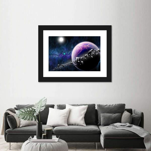 Planet With Asteroids Canvas Wall Art-1 Piece-Framed Print-20" x 16"-Tiaracle