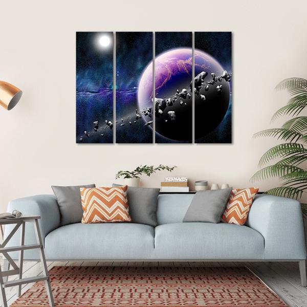 Planet With Asteroids Canvas Wall Art-4 Horizontal-Gallery Wrap-34" x 24"-Tiaracle