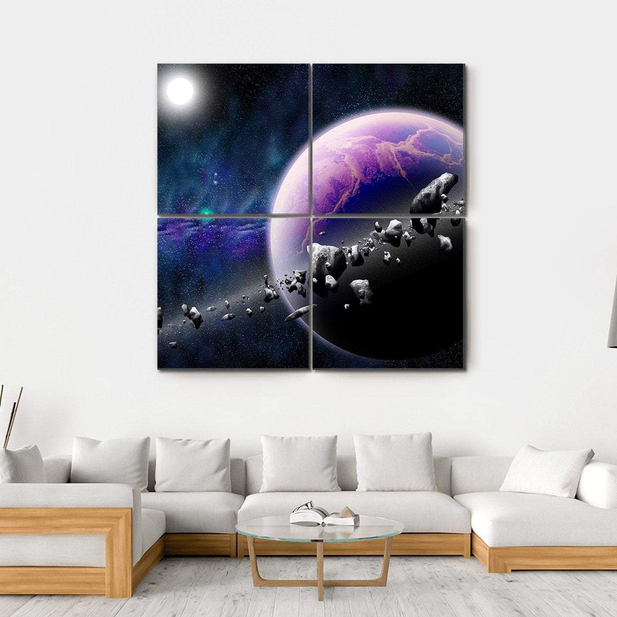 Planet With Asteroids Canvas Wall Art-4 Square-Gallery Wrap-17" x 17"-Tiaracle