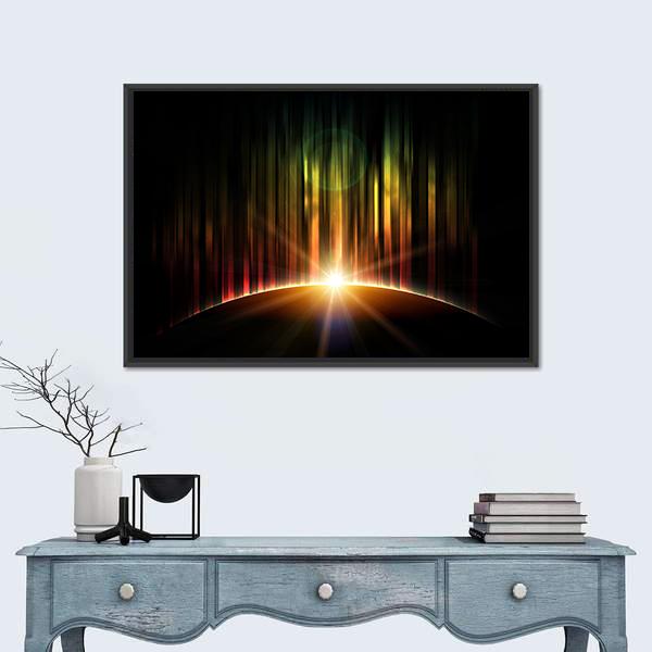 Planet With Aurora Canvas Wall Art-1 Piece-Floating Frame-24" x 16"-Tiaracle