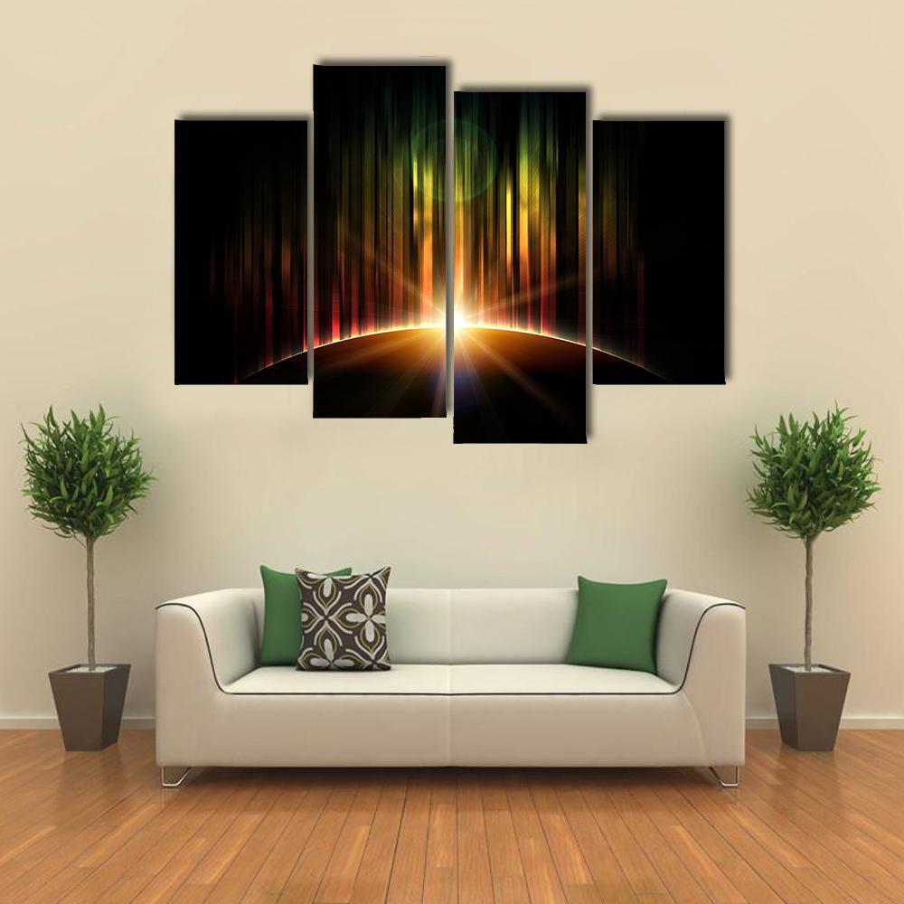Planet With Aurora Canvas Wall Art-4 Pop-Gallery Wrap-50" x 32"-Tiaracle