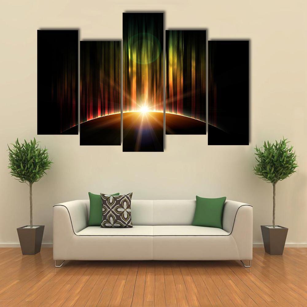 Planet With Aurora Canvas Wall Art-5 Pop-Gallery Wrap-47" x 32"-Tiaracle
