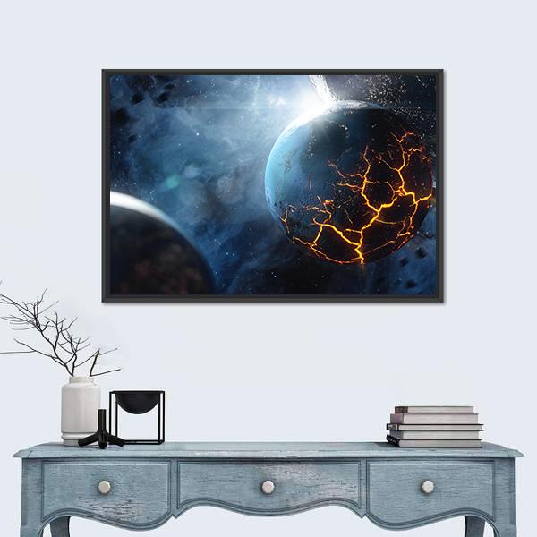 Planet With Lava In Space Canvas Wall Art-1 Piece-Floating Frame-24" x 16"-Tiaracle