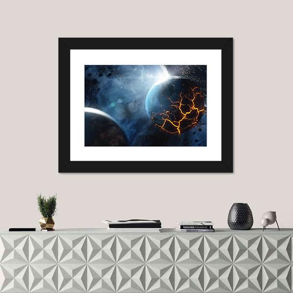Planet With Lava In Space Canvas Wall Art-1 Piece-Framed Print-20" x 16"-Tiaracle