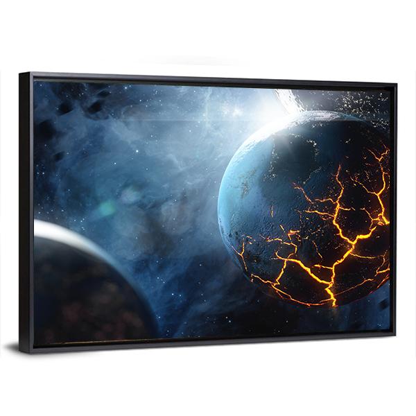 Planet With Lava In Space Canvas Wall Art-3 Horizontal-Gallery Wrap-25" x 16"-Tiaracle