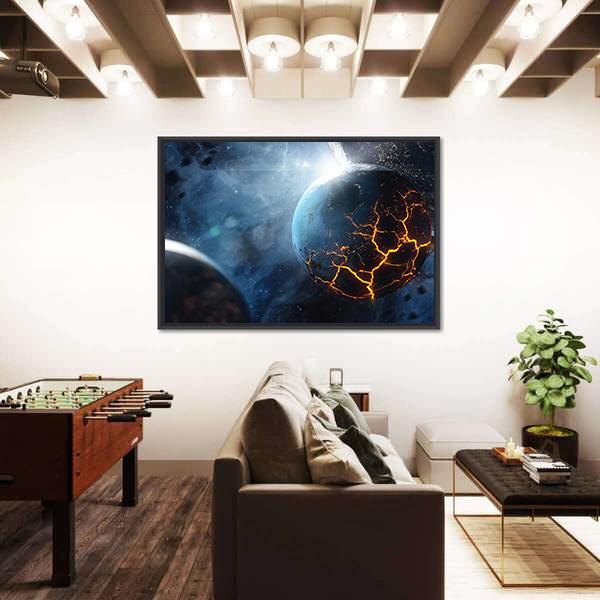 Planet With Lava In Space Canvas Wall Art-3 Horizontal-Gallery Wrap-25" x 16"-Tiaracle