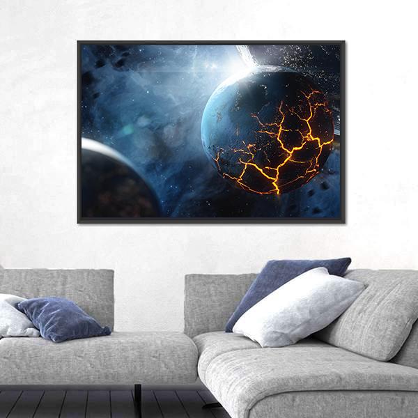 Planet With Lava In Space Canvas Wall Art-3 Horizontal-Gallery Wrap-25" x 16"-Tiaracle