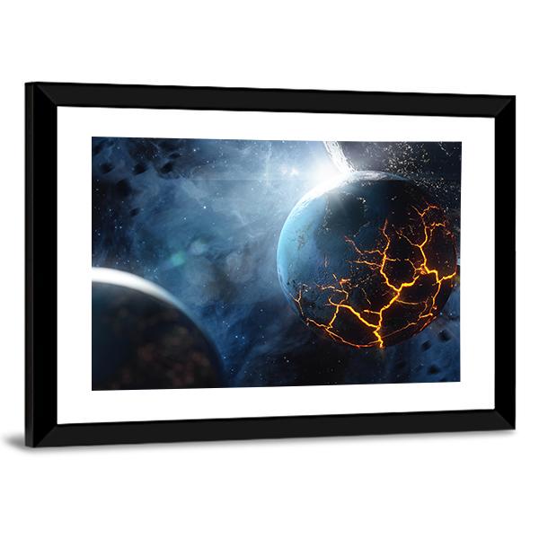 Planet With Lava In Space Canvas Wall Art-3 Horizontal-Gallery Wrap-25" x 16"-Tiaracle