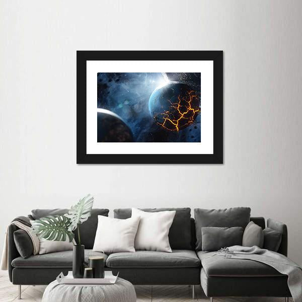 Planet With Lava In Space Canvas Wall Art-3 Horizontal-Gallery Wrap-25" x 16"-Tiaracle