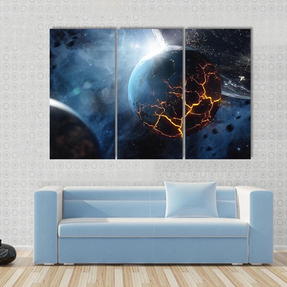 Planet With Lava In Space Canvas Wall Art-5 Star-Gallery Wrap-62" x 32"-Tiaracle