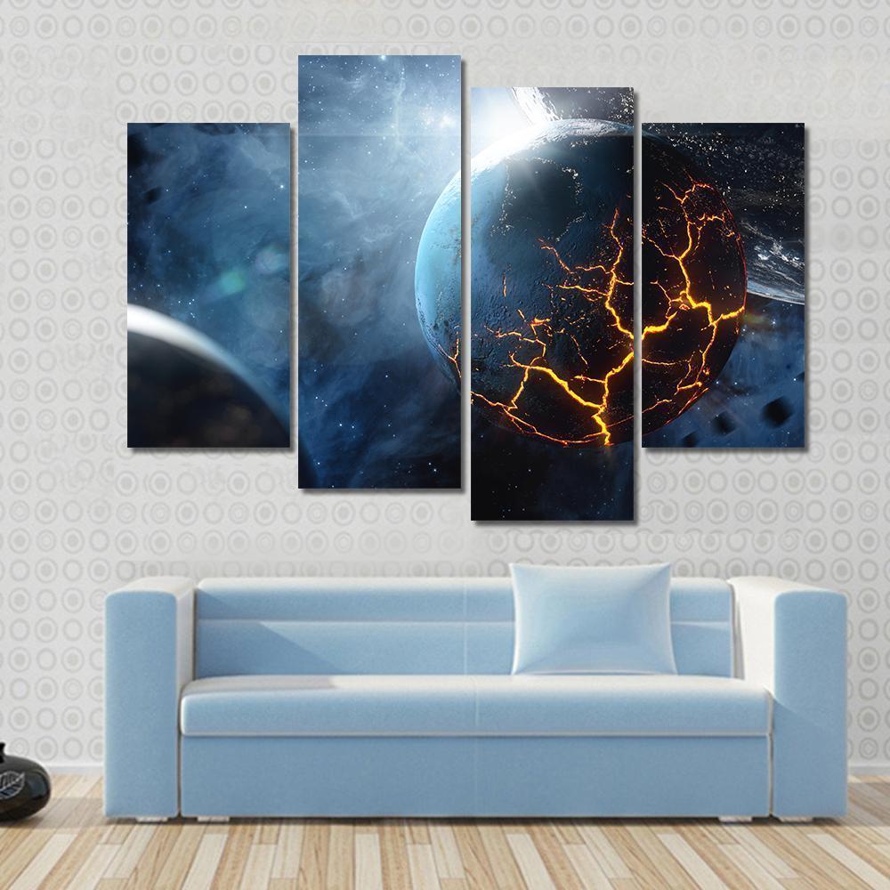 Planet With Lava In Space Canvas Wall Art-4 Pop-Gallery Wrap-50" x 32"-Tiaracle