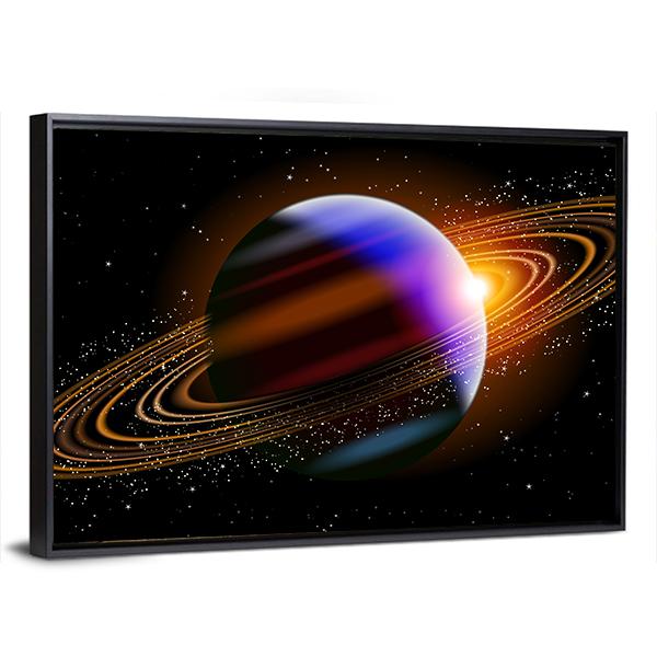 Planet With Rings In Deep Space Canvas Wall Art-3 Horizontal-Gallery Wrap-25" x 16"-Tiaracle
