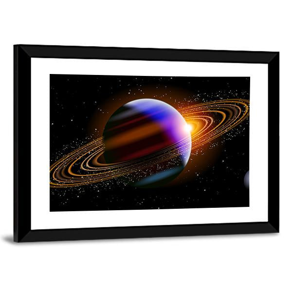 Planet With Rings In Deep Space Canvas Wall Art-3 Horizontal-Gallery Wrap-25" x 16"-Tiaracle