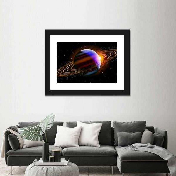Planet With Rings In Deep Space Canvas Wall Art-3 Horizontal-Gallery Wrap-25" x 16"-Tiaracle