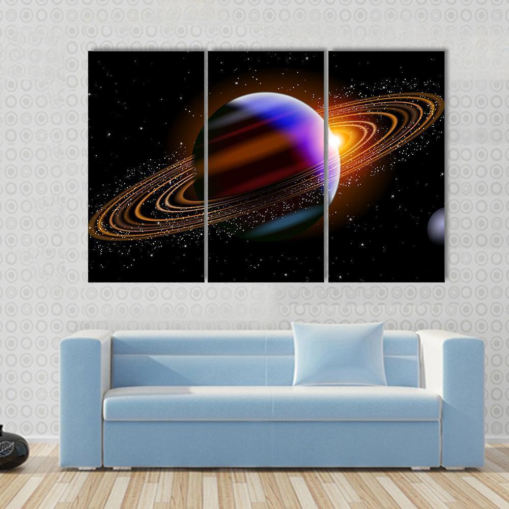 Planet With Rings In Deep Space Canvas Wall Art-3 Horizontal-Gallery Wrap-37" x 24"-Tiaracle