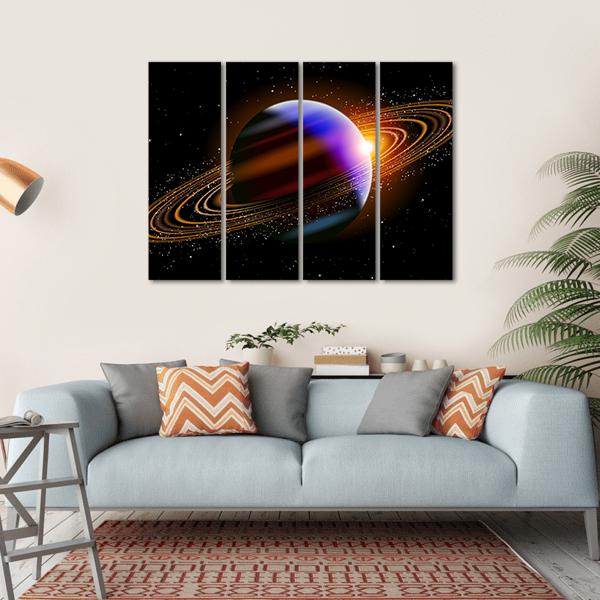 Planet With Rings In Deep Space Canvas Wall Art-4 Horizontal-Gallery Wrap-34" x 24"-Tiaracle
